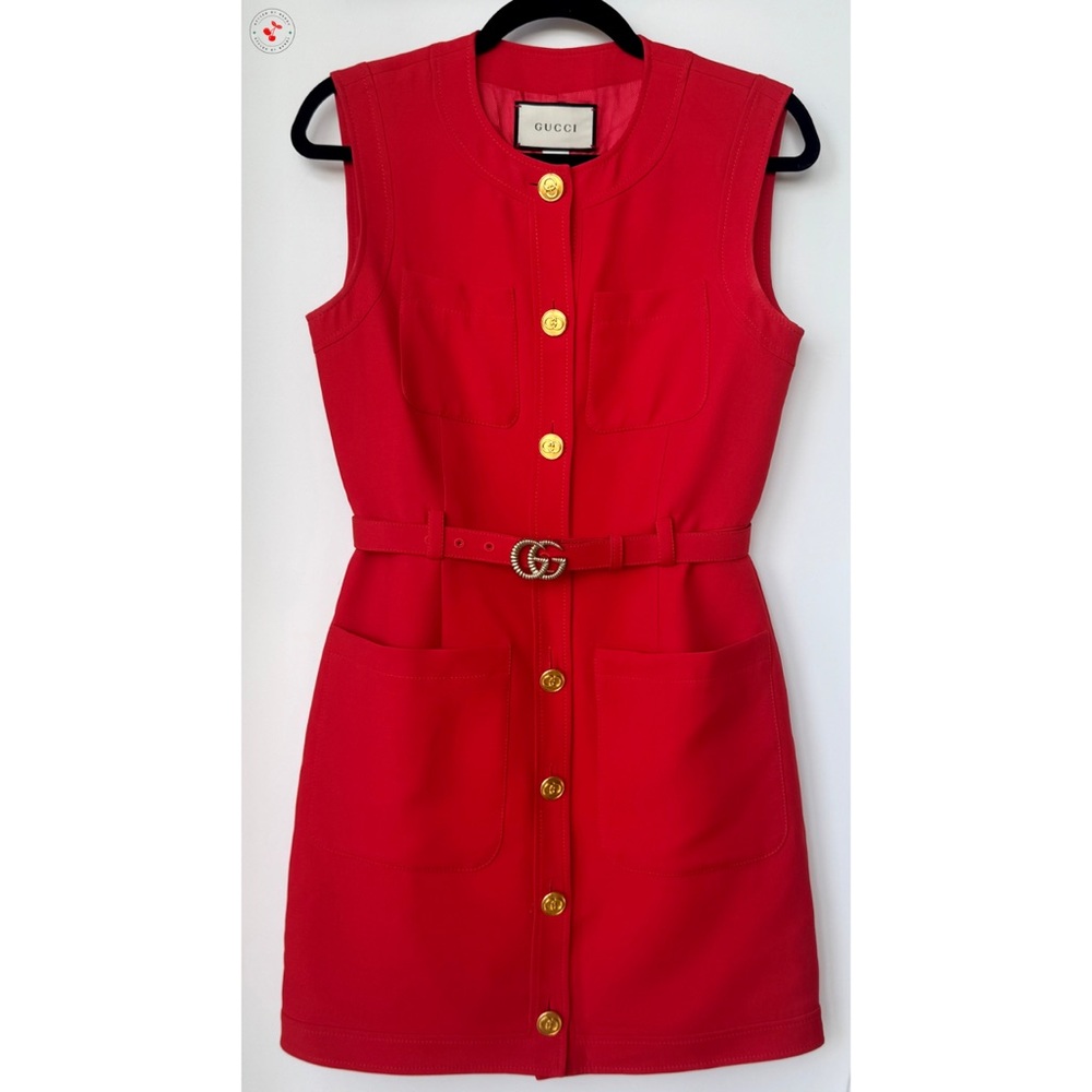 Gucci Sleeveless Silk Mini Dress in Red